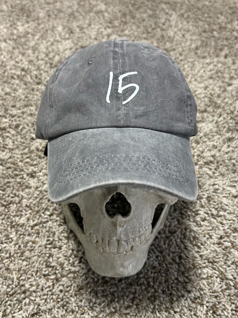 Dad Hat Hat Grey Acid Wash Cotton Pattern Number 15 Distressed Unisex